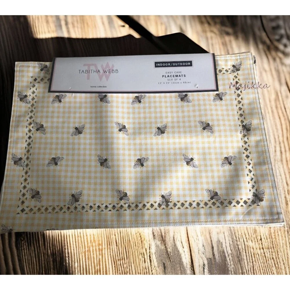 Tabitha Webb Bumblebee Bees Spring Placemats Gingham Plaid Yellow Cut Work